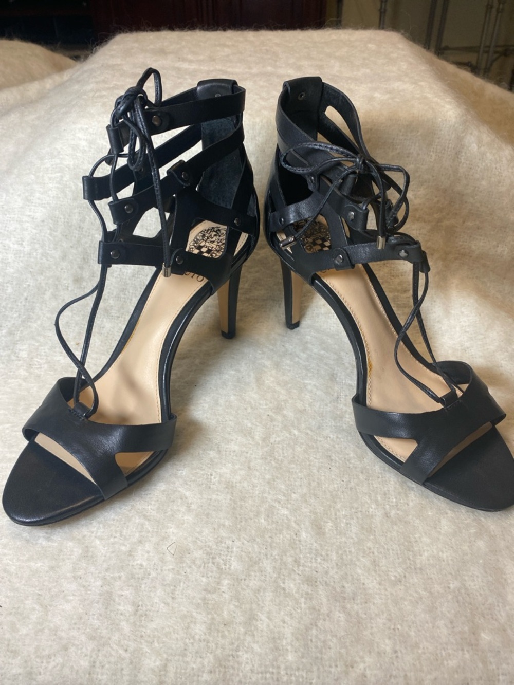 New Vince Camuto Black Lace-Up Strappy High-Heel Sandals